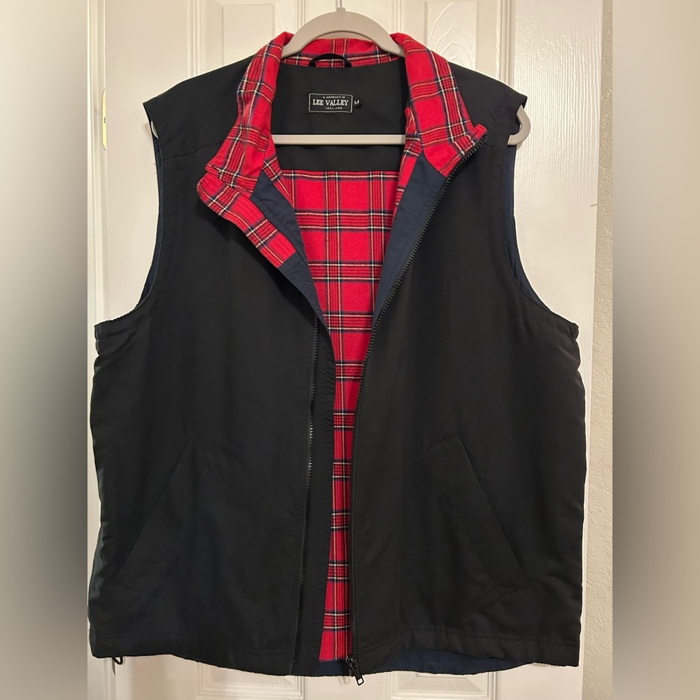 Lee Valley Black Vest with Red Plaid Lining